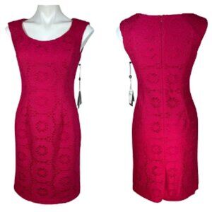 Adrianna Papell Crochet Lace Sheath Dress pink coral